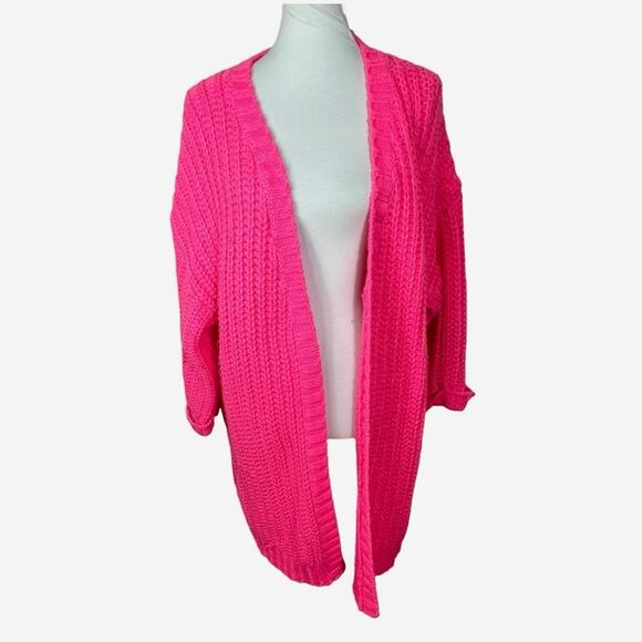Silence + Noise Pink Chunky Shaker Knit Ally Cardigan Urban Outfitters O/S - Picture 2 of 8
